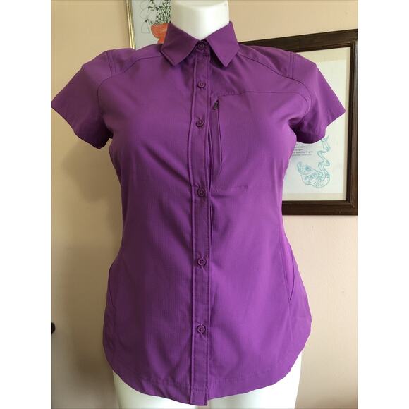 NWOT Columbia Women's Omni-Shade Sun Protection Short Sleeve Large Purple Pocket - Picture 1 of 7